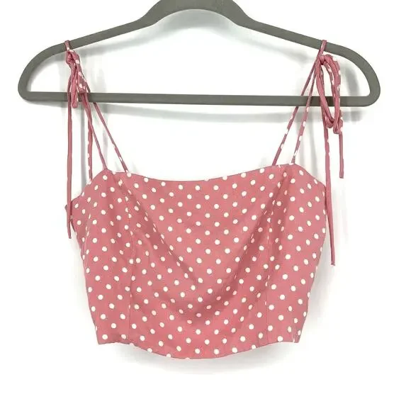 Zara Pink Polka Dot Crop Top Small Strappy Smocked Tube Top - Picture 1 of 5
